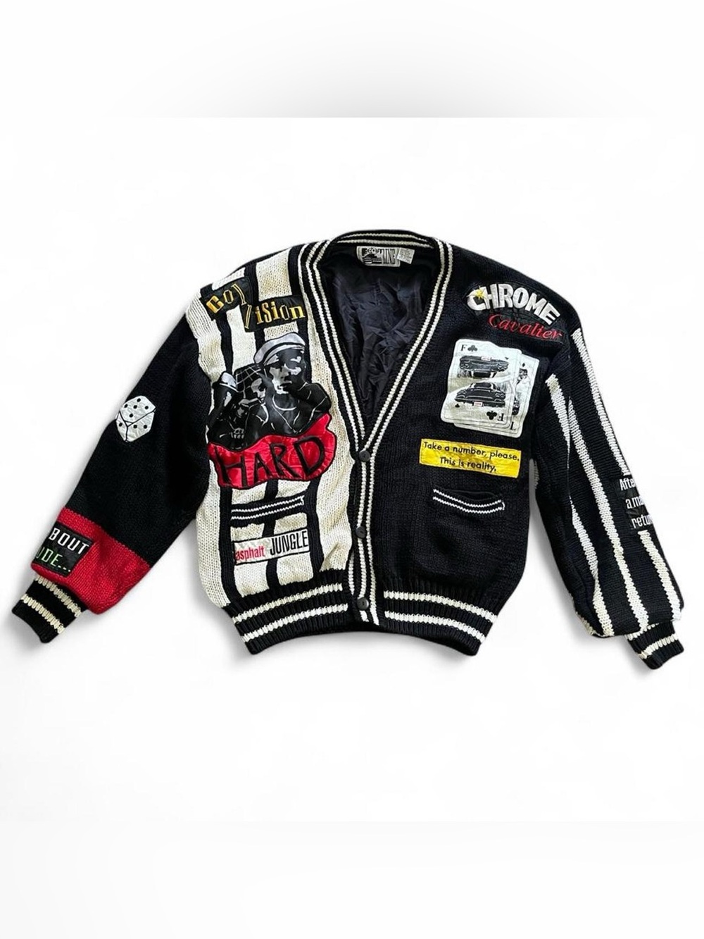 TRUE VINTAGE • 80s Knit Novelty Sweater Cardigan Jacket 1950s Asphalt Jungle